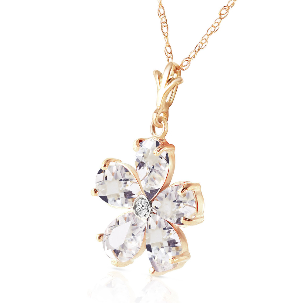14K. GOLD NECKLACE WITH NATURAL WHITE TOPAZ & DIAMOND (Yellow Gold) - Picture 2 of 3